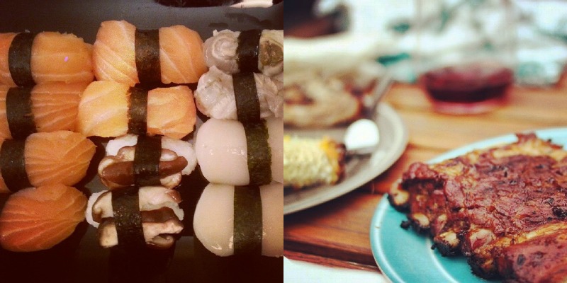 Kaksi yleistä kotiruokaa: sushia ja BBQ:ta.
